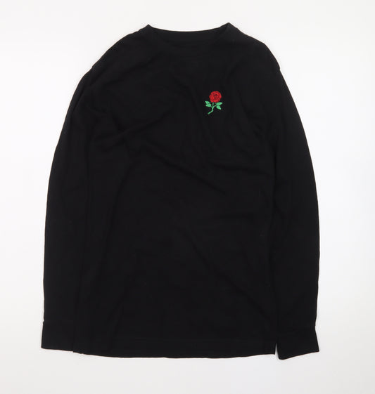 Eight Men's Black Long Sleeve Rose Embroidered Cotton T-Shirt Size S