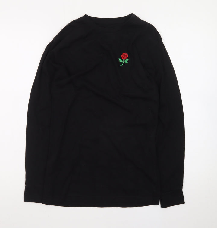 Eight Men's Black Long Sleeve Rose Embroidered Cotton T-Shirt Size S