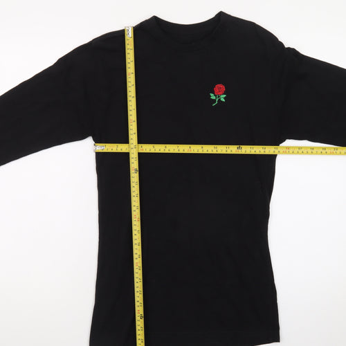 Eight Men's Black Long Sleeve Rose Embroidered Cotton T-Shirt Size S