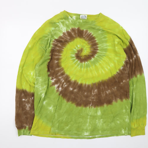 Hanes Heavyweight Men's XL Tie-Dye Long Sleeve T-Shirt Green Brown Retro
