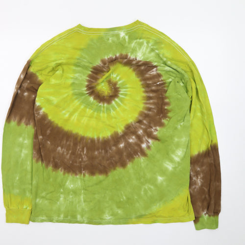 Hanes Heavyweight Men's XL Tie-Dye Long Sleeve T-Shirt Green Brown Retro