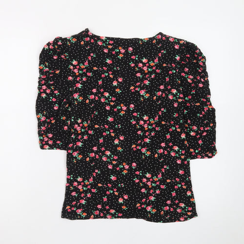 Sosandar Women’s Black Floral Wrap Blouse Size 14 Viscose 3/4 Sleeve