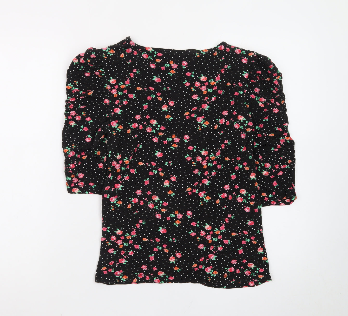 Sosandar Women’s Black Floral Wrap Blouse Size 14 Viscose 3/4 Sleeve