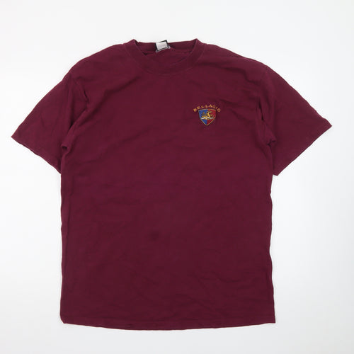 Bellagio Men's Red Embroidered Crew Neck Cotton T-Shirt L