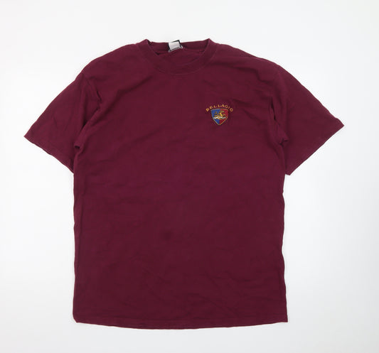 Bellagio Men's Red Embroidered Crew Neck Cotton T-Shirt L