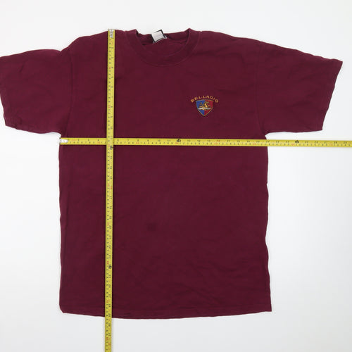 Bellagio Men's Red Embroidered Crew Neck Cotton T-Shirt L