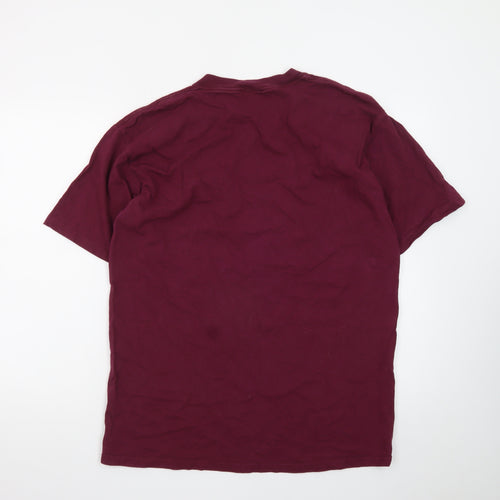 Bellagio Men's Red Embroidered Crew Neck Cotton T-Shirt L