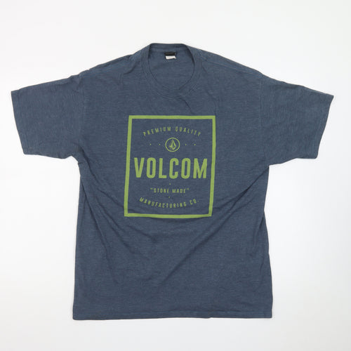 Volcom Men's Blue Graphic Logo Crew Neck Cotton Blend T-Shirt Size L