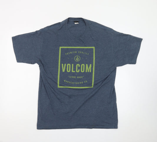 Volcom Men's Blue Graphic Logo Crew Neck Cotton Blend T-Shirt Size L