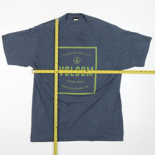 Volcom Men's Blue Graphic Logo Crew Neck Cotton Blend T-Shirt Size L