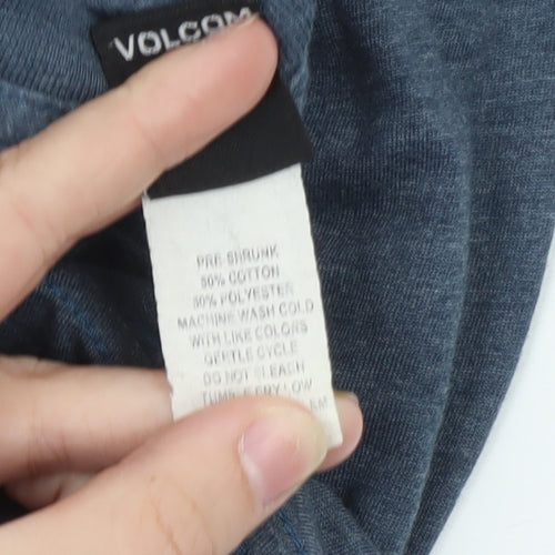Volcom Men's Blue Graphic Logo Crew Neck Cotton Blend T-Shirt Size L
