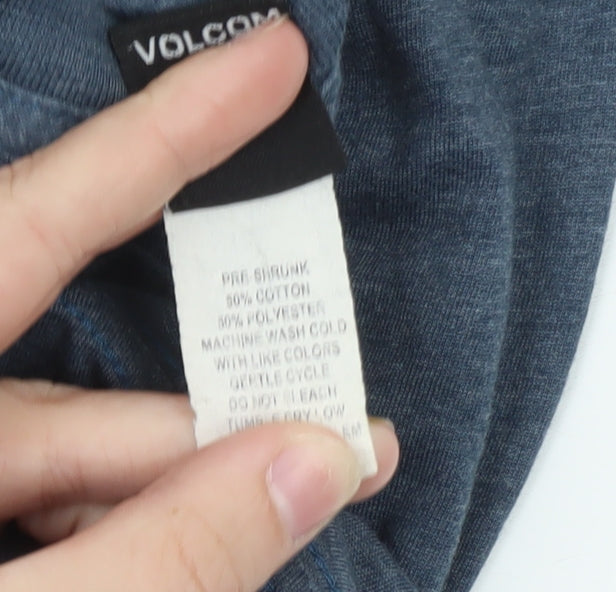 Volcom Men's Blue Graphic Logo Crew Neck Cotton Blend T-Shirt Size L