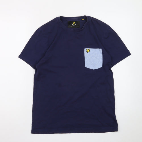 Lyle & Scott Men's Blue Colourblock Pocket Cotton T-Shirt Size S