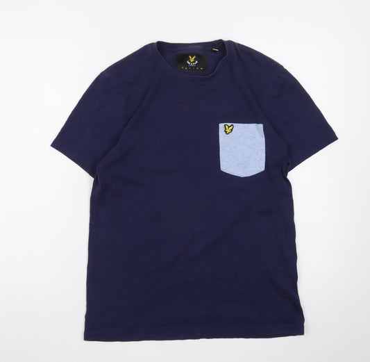 Lyle & Scott Men's Blue Colourblock Pocket Cotton T-Shirt Size S