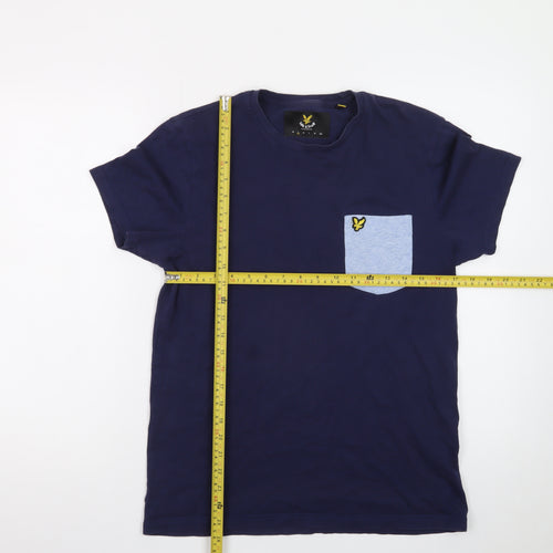 Lyle & Scott Men's Blue Colourblock Pocket Cotton T-Shirt Size S