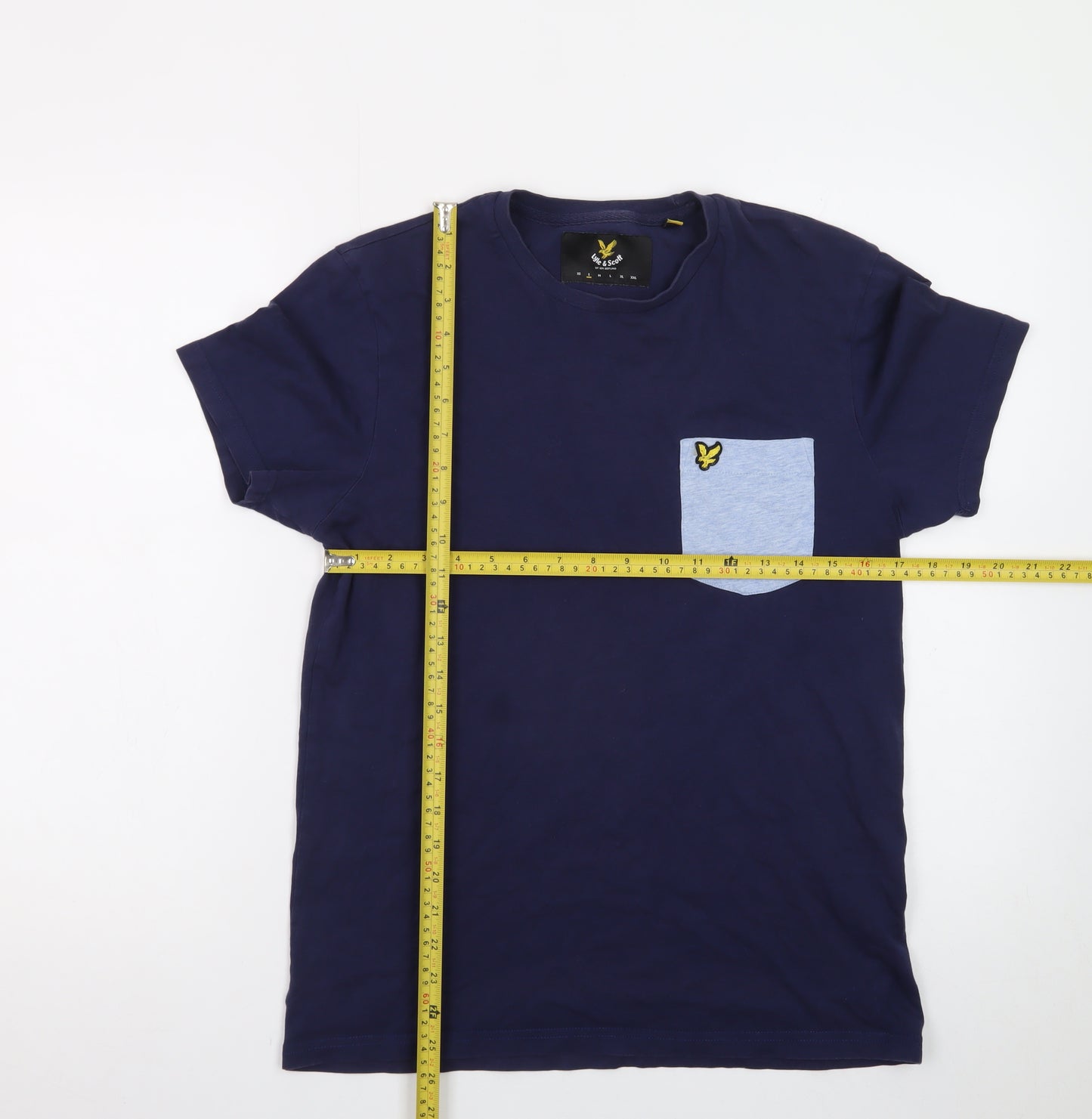 Lyle & Scott Men's Blue Colourblock Pocket Cotton T-Shirt Size S