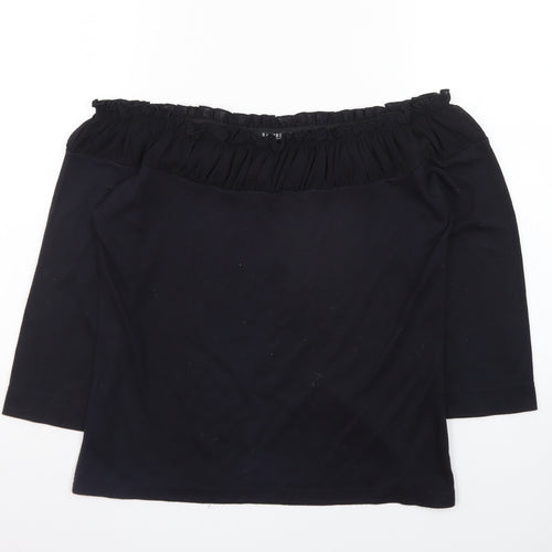 Raspberry Collection Women Black Off Shoulder 3/4 Sleeve Tunic Blouse Size 14