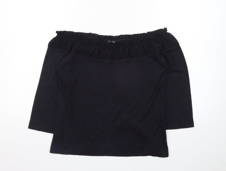 Raspberry Collection Women Black Off Shoulder 3/4 Sleeve Tunic Blouse Size 14