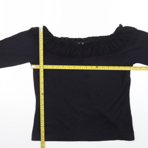 Raspberry Collection Women Black Off Shoulder 3/4 Sleeve Tunic Blouse Size 14