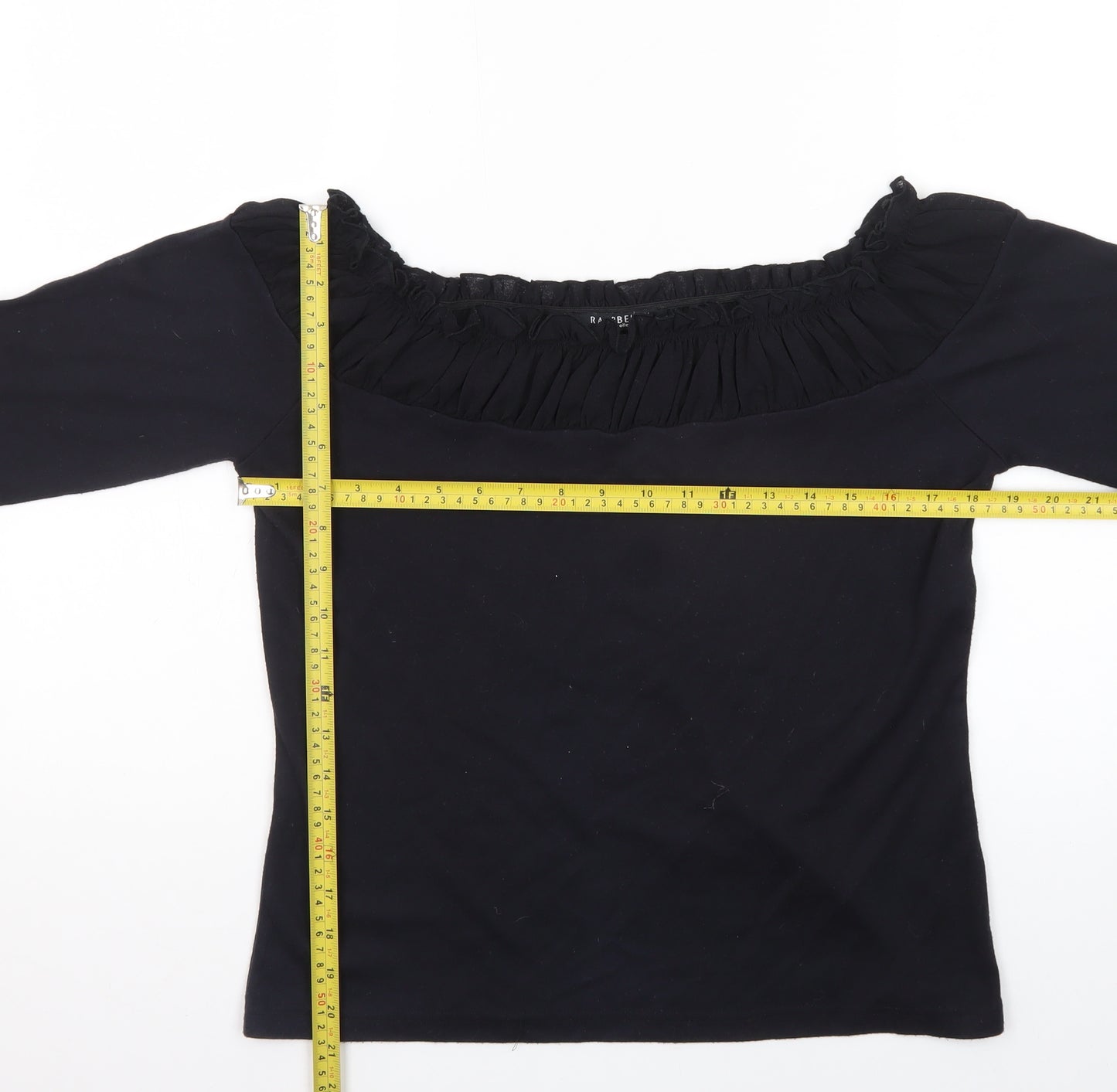 Raspberry Collection Women Black Off Shoulder 3/4 Sleeve Tunic Blouse Size 14