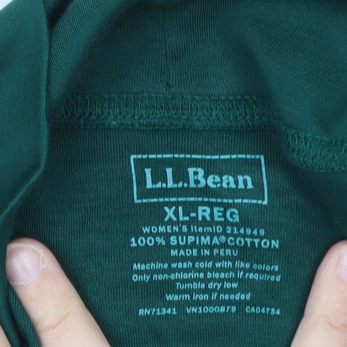 L.L.Bean Men's Green XL Roll Neck Long Sleeve Cotton T-Shirt