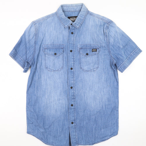 Superdry Men's Blue Denim Short Sleeve Collared T-Shirt S