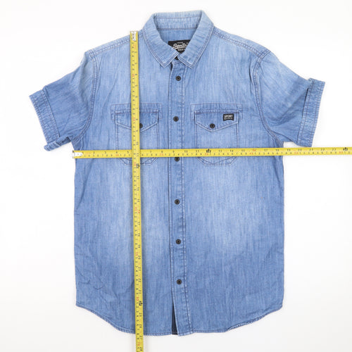 Superdry Men's Blue Denim Short Sleeve Collared T-Shirt S
