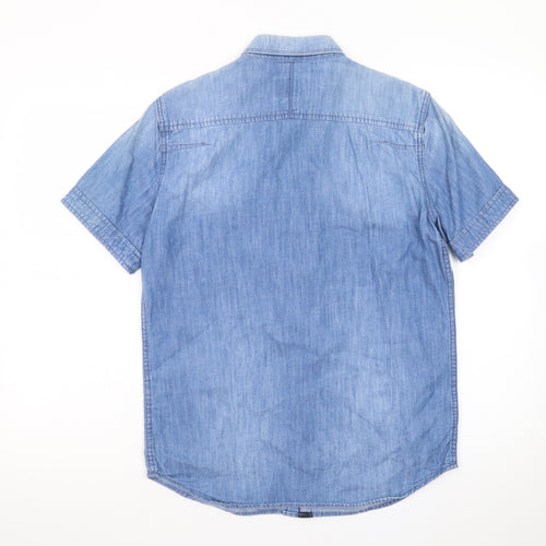Superdry Men's Blue Denim Short Sleeve Collared T-Shirt S