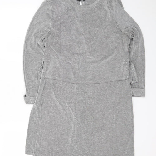 Topshop Women’s Grey Cotton Shift Dress Size 12 Long Sleeve