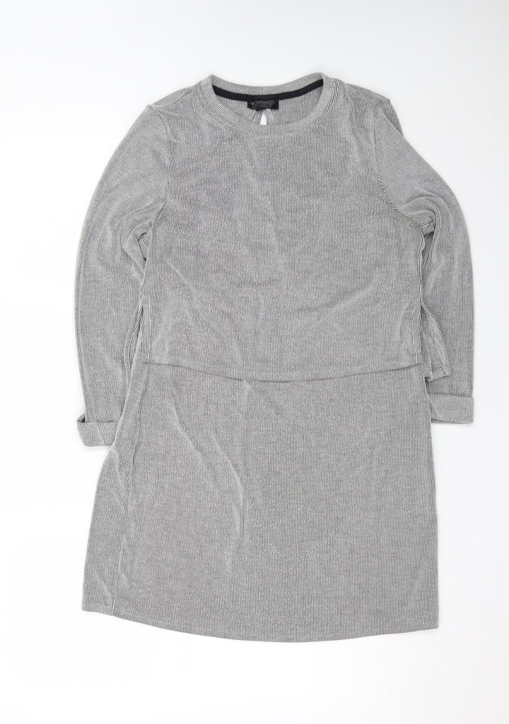 Topshop Women’s Grey Cotton Shift Dress Size 12 Long Sleeve