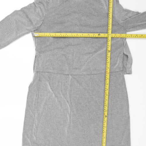 Topshop Women’s Grey Cotton Shift Dress Size 12 Long Sleeve