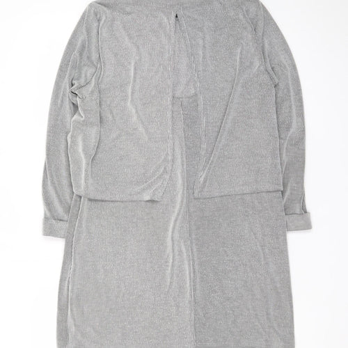 Topshop Women’s Grey Cotton Shift Dress Size 12 Long Sleeve