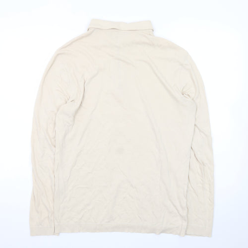 Reiss Men's Beige Long Sleeve 1/2 Zip Collared Cotton T-Shirt Size M