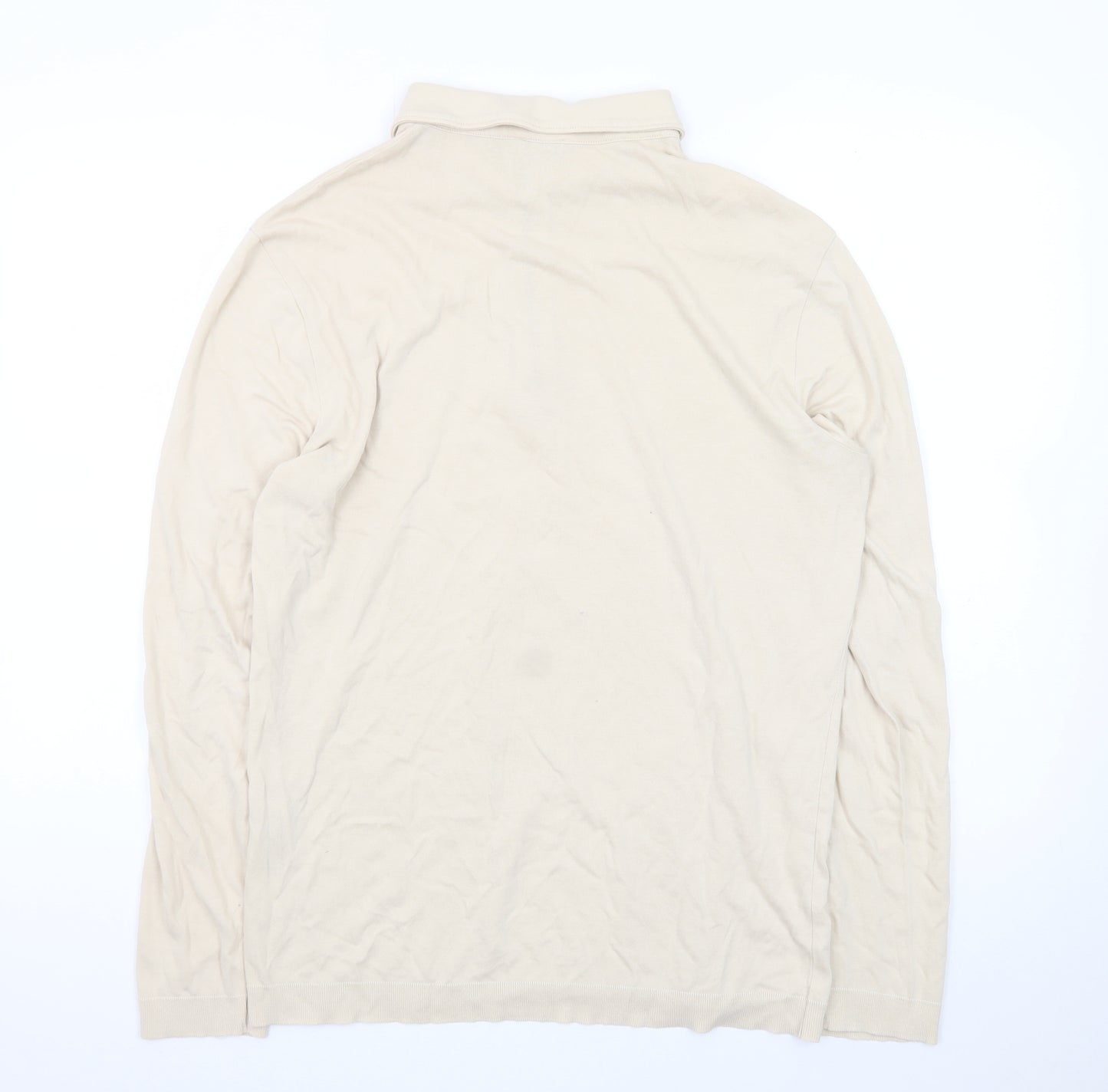 Reiss Men's Beige Long Sleeve 1/2 Zip Collared Cotton T-Shirt Size M