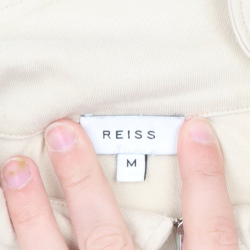 Reiss Men's Beige Long Sleeve 1/2 Zip Collared Cotton T-Shirt Size M