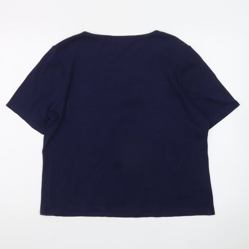 CC Women's Blue Embroidered V-Neck Short Sleeve Cotton T-Shirt XL