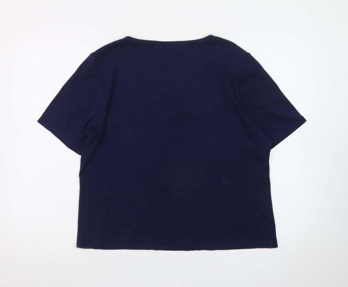 CC Women's Blue Embroidered V-Neck Short Sleeve Cotton T-Shirt XL