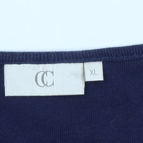 CC Women's Blue Embroidered V-Neck Short Sleeve Cotton T-Shirt XL