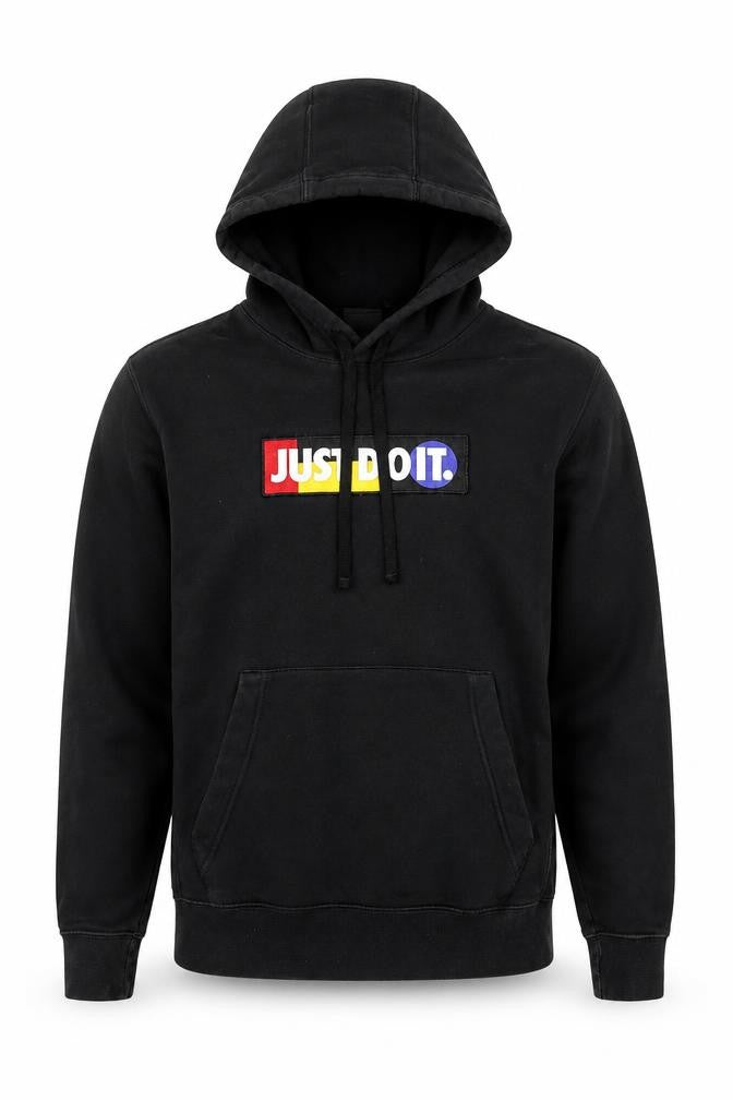 Front view of Nike Men's Black S Pullover Hoodie Just Do It Logo Fleece
