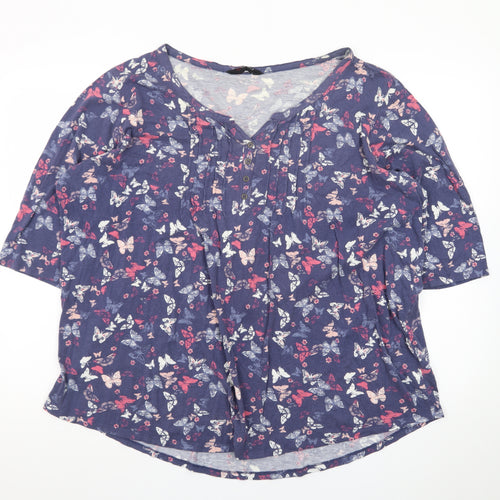 Yours Womens Blue Butterfly Print Short Sleeve Tunic Blouse Size 22