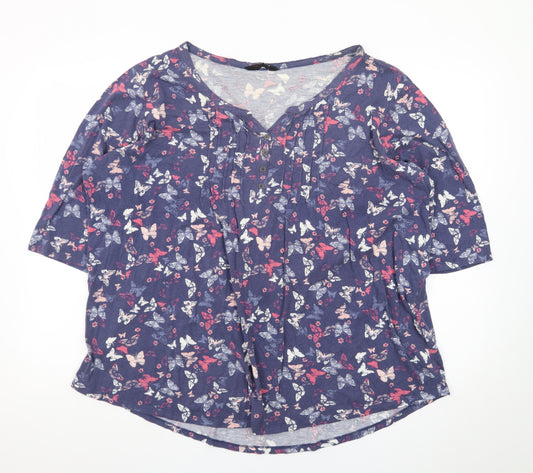 Yours Womens Blue Butterfly Print Short Sleeve Tunic Blouse Size 22