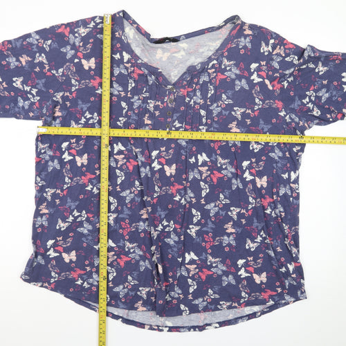Yours Womens Blue Butterfly Print Short Sleeve Tunic Blouse Size 22