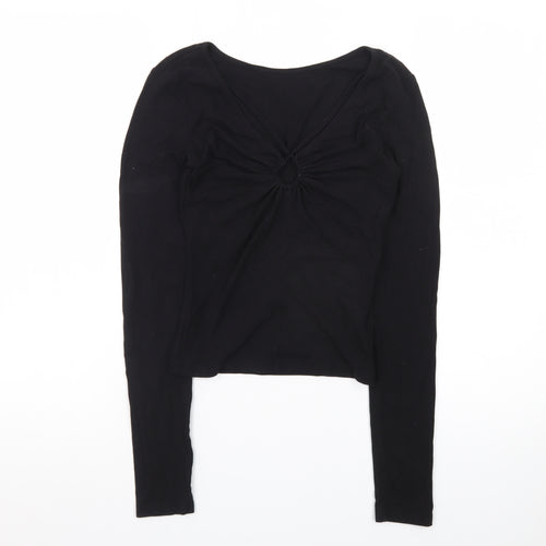 Commense Women’s Black XS Cropped Long Sleeve V-Neck Top