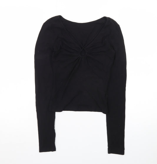 Commense Women’s Black XS Cropped Long Sleeve V-Neck Top