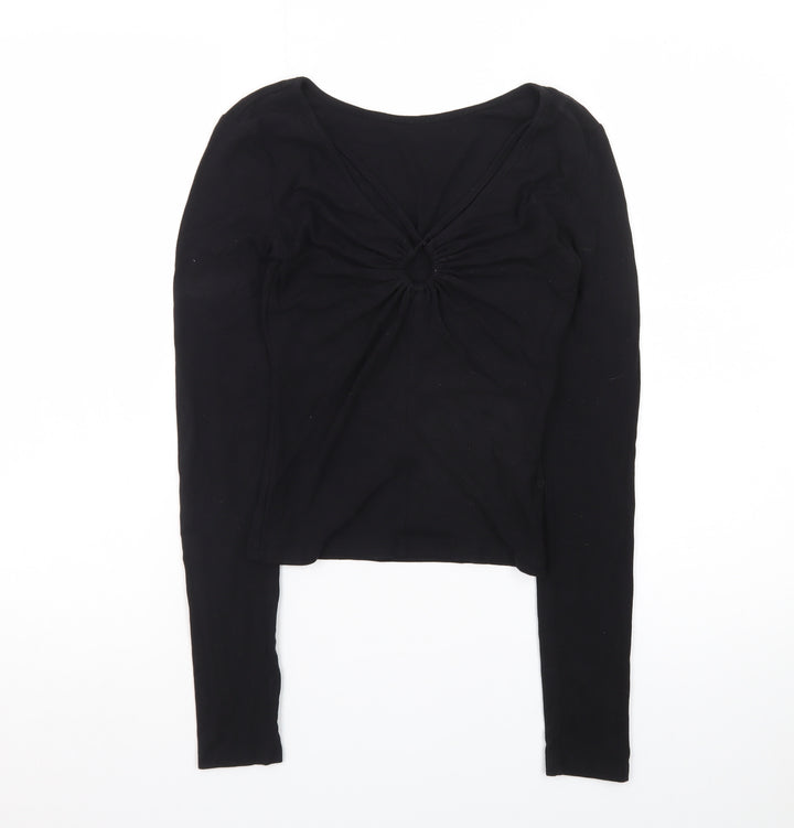 Commense Women’s Black XS Cropped Long Sleeve V-Neck Top