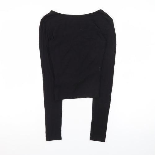 Commense Women’s Black XS Cropped Long Sleeve V-Neck Top