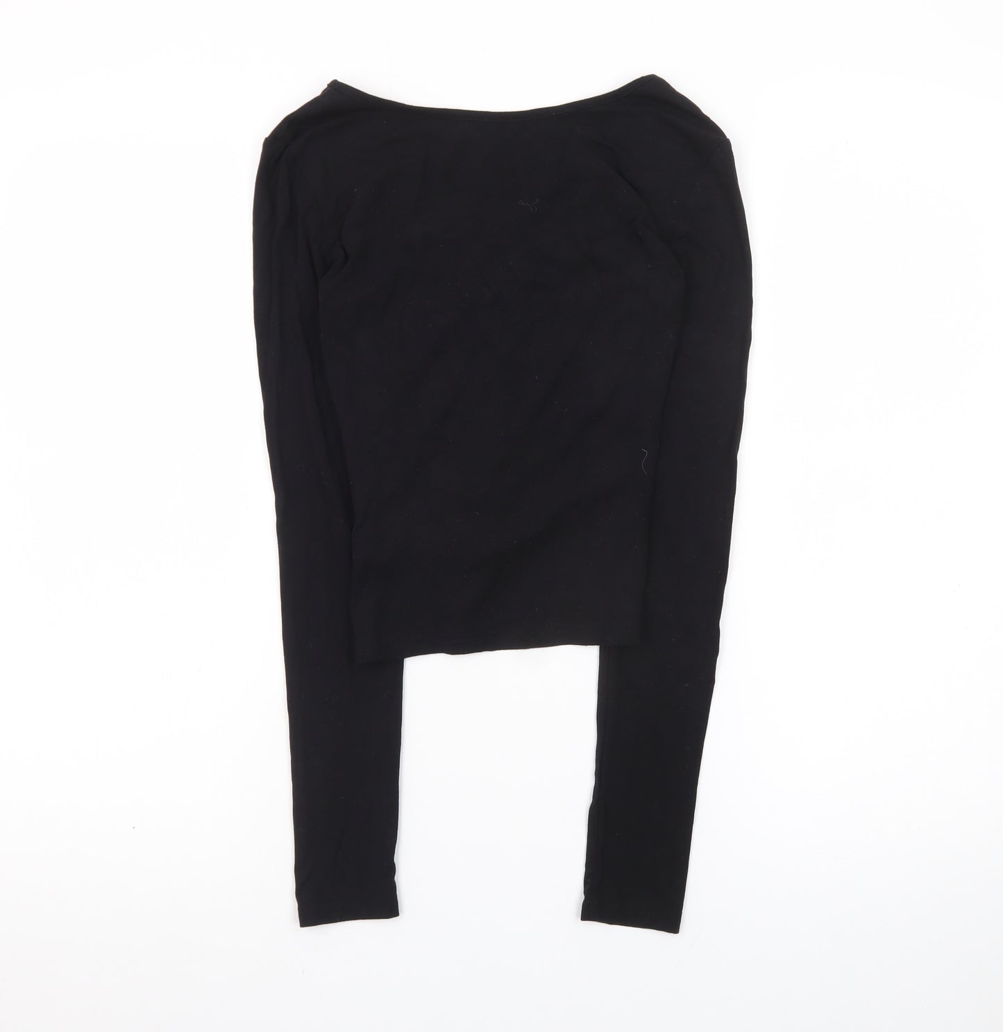 Commense Women’s Black XS Cropped Long Sleeve V-Neck Top