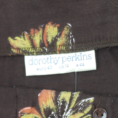 Dorothy Perkins Women’s Brown Floral A-Line Midi Skirt UK 14