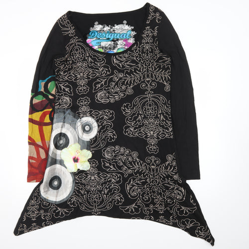 Desigual Womens Black XL Asymmetric Long Sleeve Printed Dress
