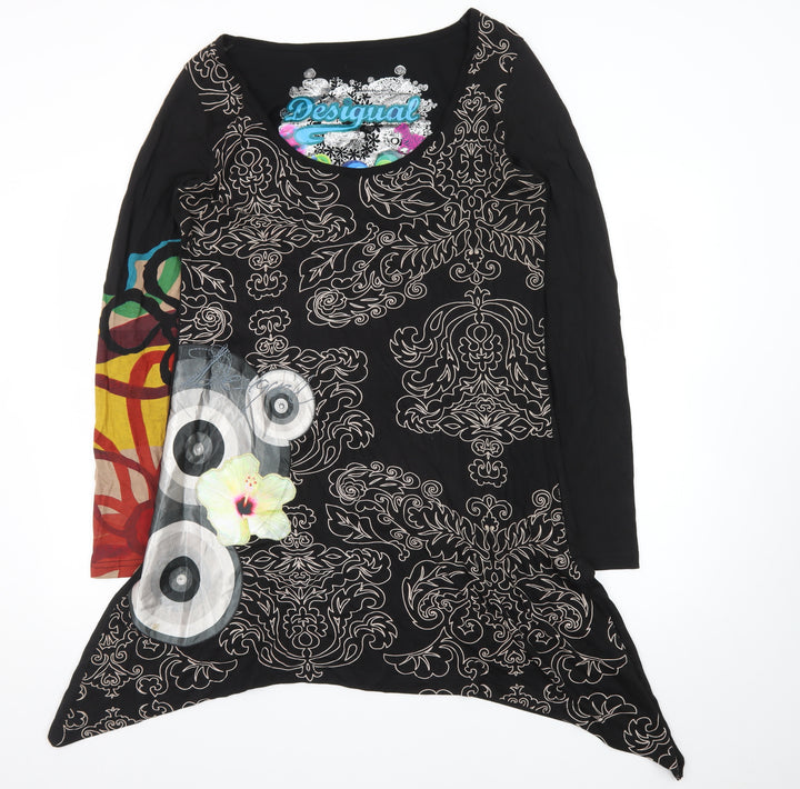 Desigual Womens Black XL Asymmetric Long Sleeve Printed Dress